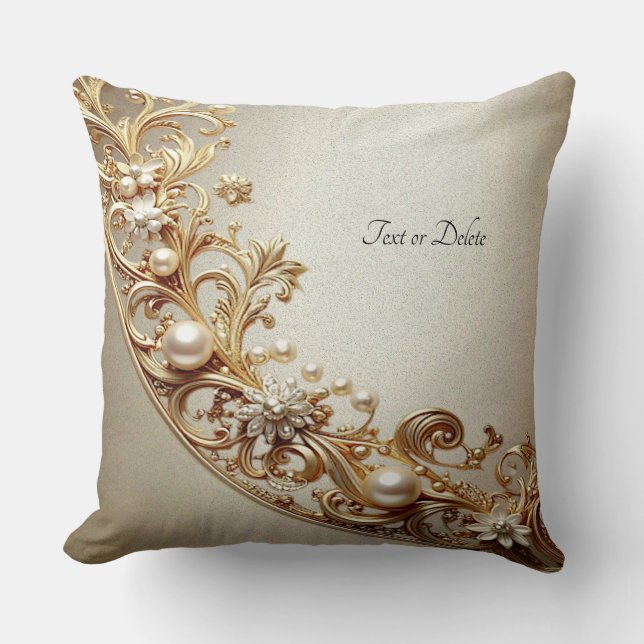 Ornate Gold Flourish Throw Pillow (Front)