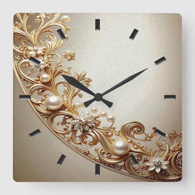 Ornate Gold Flourish Wall Clock (Front)