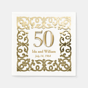 Ornate Gold Frame 50th Anniversary Napkin