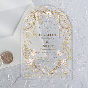 Ornate Gold Frame Romantic Wedding Acrylic Invitations