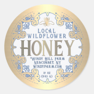 Ornate Gold Frame with Bee and Flowers Honey Label