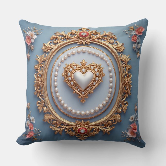 Ornate Gold Frame With Heart Gem Cushion (Front)