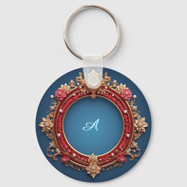 Ornate Gold Frame With Heart Gem Key Ring (Front)