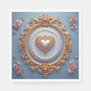 Ornate Gold Frame With Heart Gem Napkin