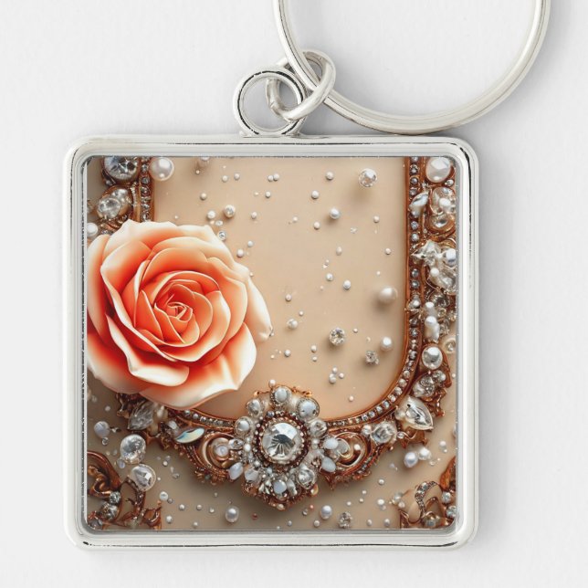 Ornate Gold Frame with Roses Key Ring (Front)