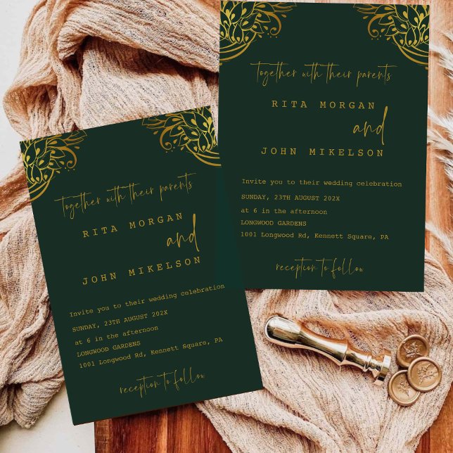 Ornate Gold Frills Minimalist Script Wedding Invitation (Creator Uploaded)