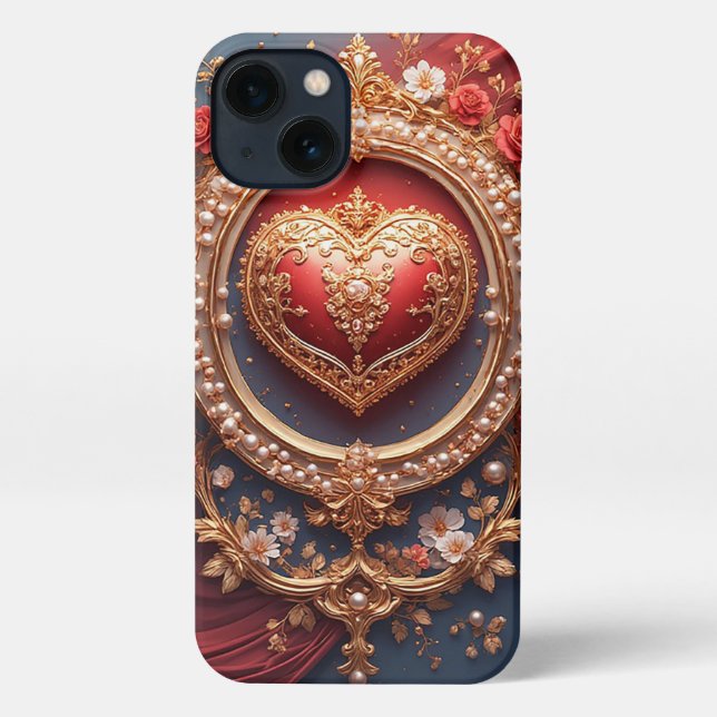 Ornate Gold Heart Frame With Pearl Bead iPhone Case (Back)