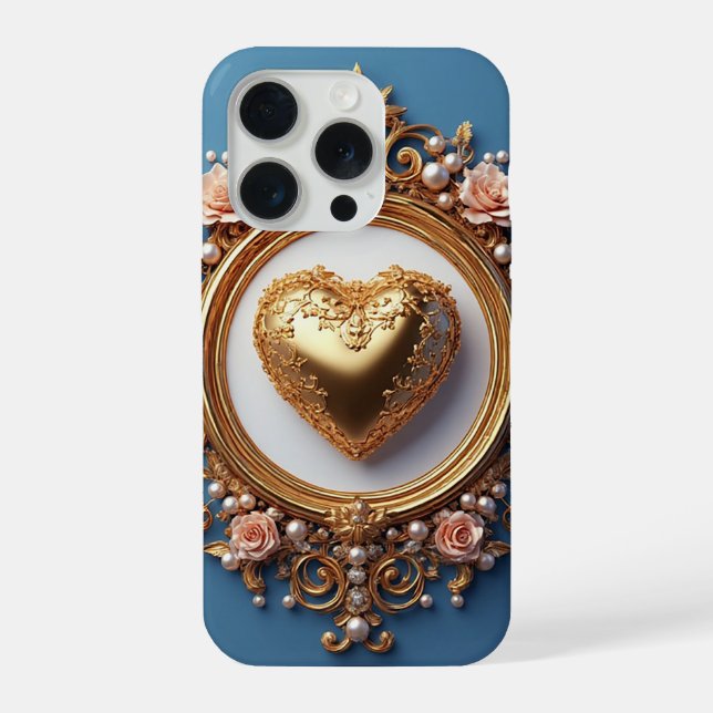 Ornate Gold Heart Frame With Pearl Bead iPhone Case (Back)