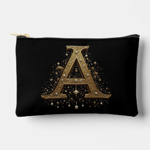 Ornate Gold Letter A Luxury Monogram Vintage Accessory Pouch