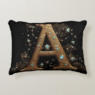 Ornate Gold Letter A Luxury Monogram Vintage Decorative Cushion