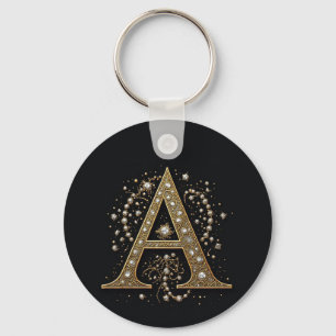 Ornate Gold Letter A Luxury Monogram Vintage Key Ring