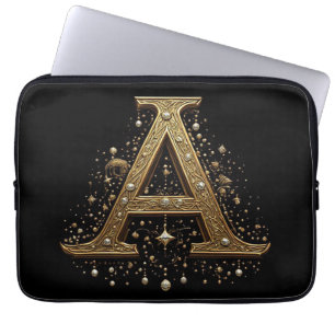 Ornate Gold Letter A Luxury Monogram Vintage Laptop Sleeve