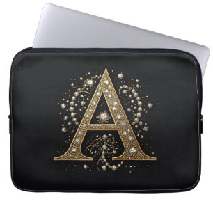 Ornate Gold Letter A Luxury Monogram Vintage Laptop Sleeve