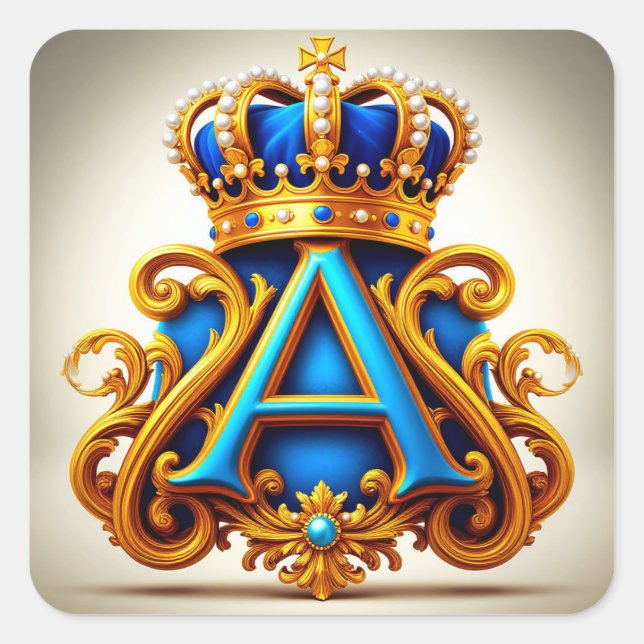 Ornate Gold Letter A With Crown Frame Design Square Sticker (Front)