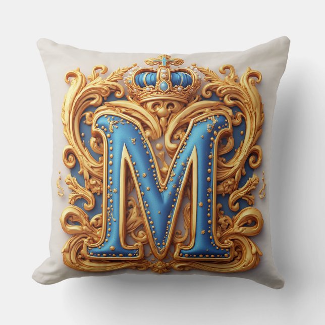 Ornate Gold Letter M With Crown Frame Design Cushion (Front)