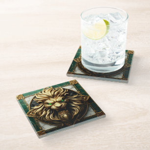 Ornate Gold Lion with Regal Detailing Glass Coaster