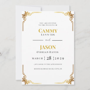 Ornate Gold Scroll Corner Frame Wedding Invitation