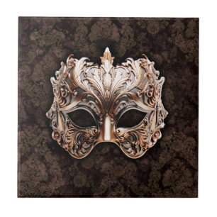 Ornate Gold-Silver Elaborate Foliage mask Ceramic Tile