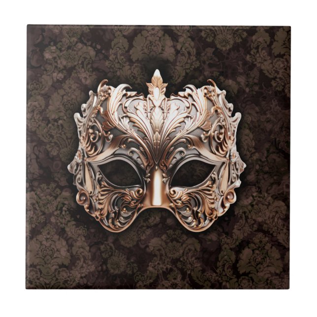 Ornate Gold-Silver Elaborate Foliage mask Ceramic Tile (Front)
