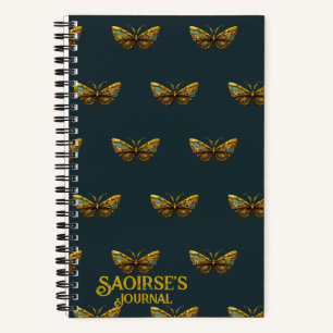 Ornate Gold & Teal Butterfly Small Hardcover Notebook