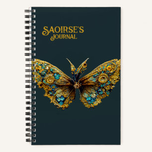 Ornate Gold & Teal Butterfly Small Hardcover Notebook