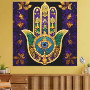 Ornate Gold Third Eye Hamsa Canvas Print