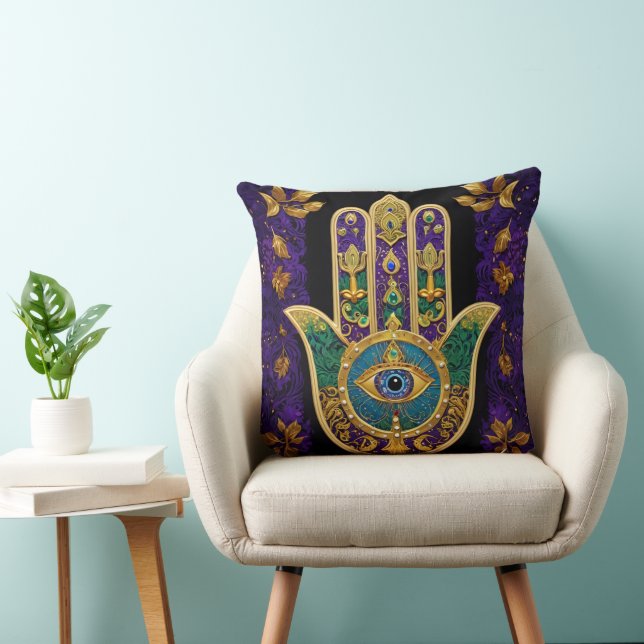  Ornate Gold Third Eye Hamsa Cushion (Chair)