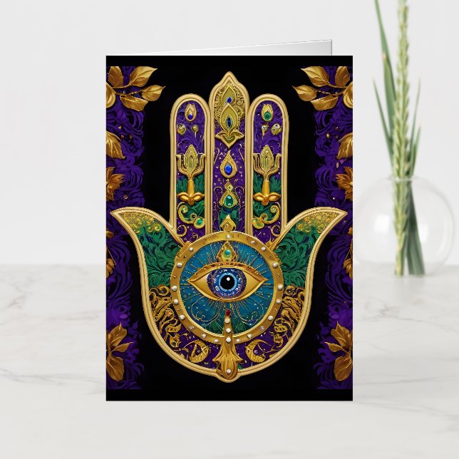  Ornate Gold Third Eye Hamsa Foil Greeting Card (Front)