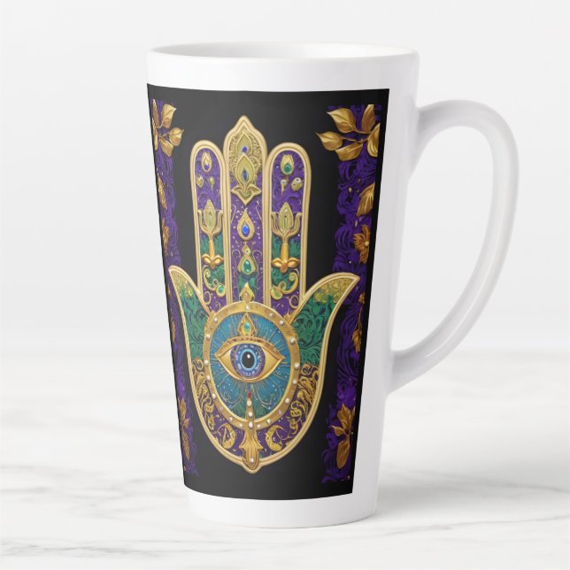  Ornate Gold Third Eye Hamsa Latte Mug (Right)