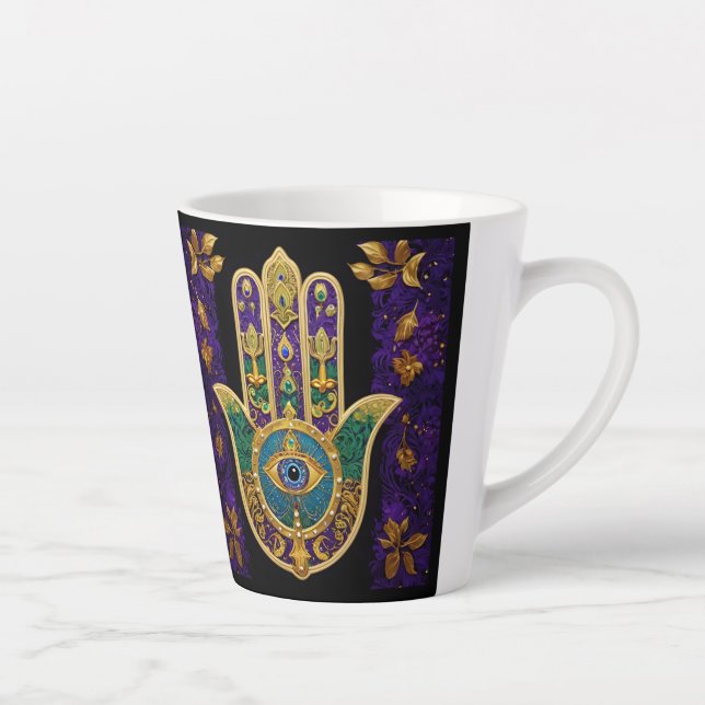  Ornate Gold Third Eye Hamsa Latte Mug (Right)