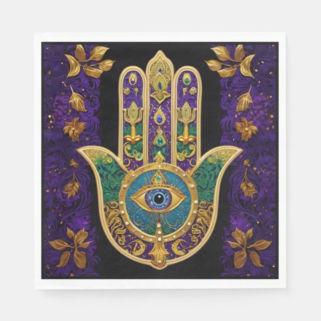  Ornate Gold Third Eye Hamsa Napkin (Front)