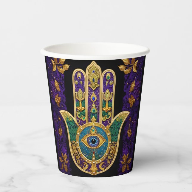  Ornate Gold Third Eye Hamsa Paper Cups (Front)