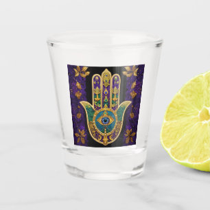 Ornate Gold Third Eye Hamsa Shot Glass