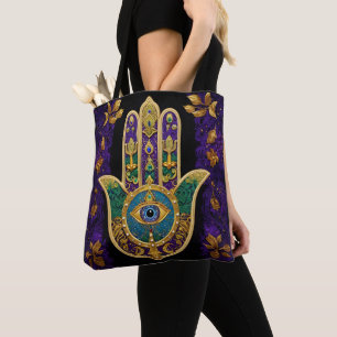 Ornate Gold Third Eye Hamsa Tote Bag