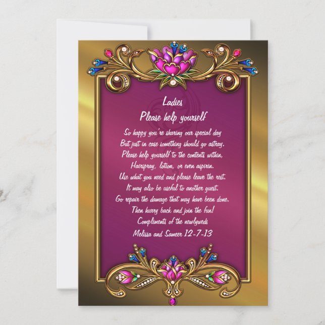 Ornate Gold Tone Floral Frame Wedding Basket Sign (Front)