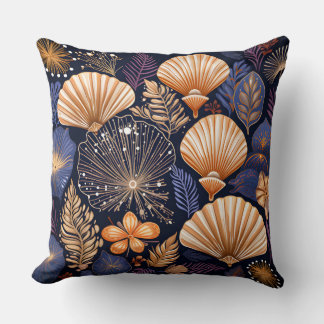 ORNATE GOLD TROPICAL SEASHELLS CUSHION