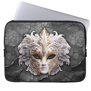 Ornate Gold / White Details on Gray Marble Laptop Sleeve