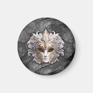 Ornate Gold / White Details on Gray Marble  Magnet