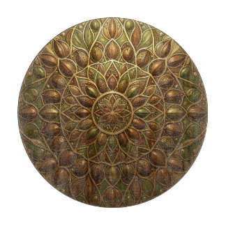 Ornate Golden Bronze Floral Mandala Embossed Cutting Board