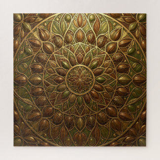 Ornate Golden Bronze Floral Mandala Embossed Jigsaw Puzzle
