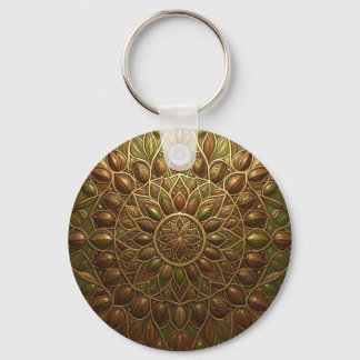 Ornate Golden Bronze Floral Mandala Embossed Key Ring