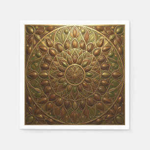 Ornate Golden Bronze Floral Mandala Embossed Napkin