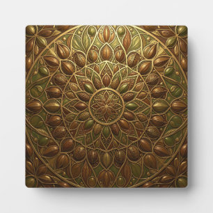 Ornate Golden Bronze Floral Mandala Embossed Plaque