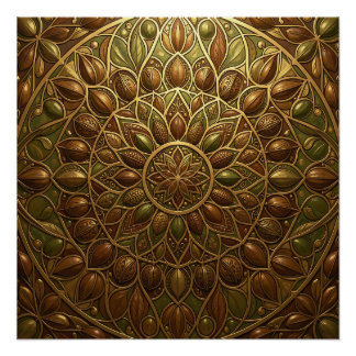 Ornate Golden Bronze Floral Mandala Embossed Poster