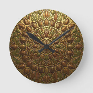 Ornate Golden Bronze Floral Mandala Embossed Round Clock