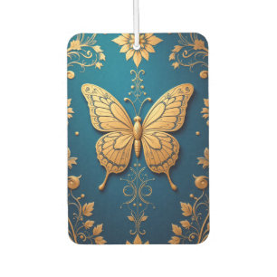 Ornate Golden Butterfly With Floral Pattern Car Air Freshener
