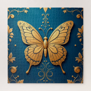 Ornate Golden Butterfly With Floral Pattern Jigsaw Puzzle