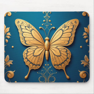 Ornate Golden Butterfly With Floral Pattern Mouse Pad
