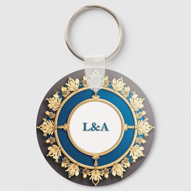 Ornate Golden Circular Decorative Frame Key Ring (Front)