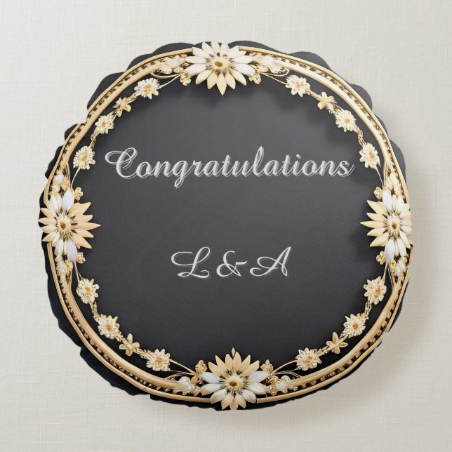 Ornate Golden Circular Decorative Frame Round Cushion (Front)